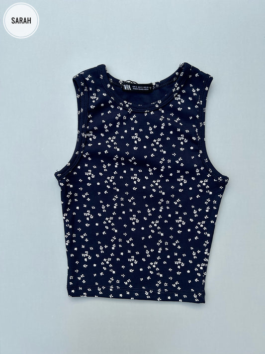 Navy Blue Floral small Print Racer Back