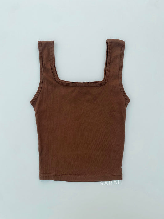 Coffee Color Square Neck Sleeveless Tank Top