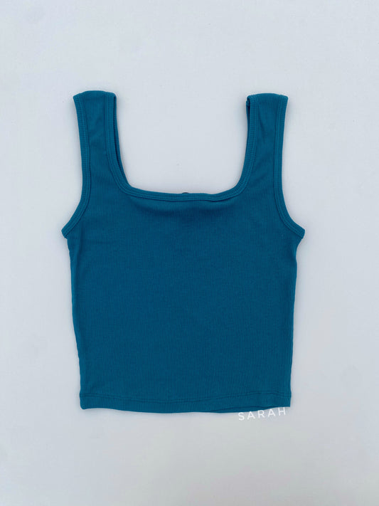Teal Color Square Neck Sleeveless Tank Top